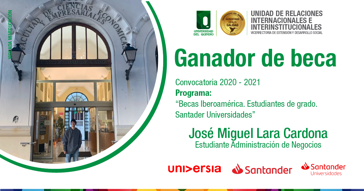 Estudiante uniquindiano ganador de una de las becas Santander